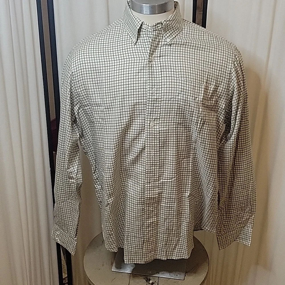 Polo Ralph Lauren Classic Fit Button Down Shirt, Cream with Brown/Green Strip, L